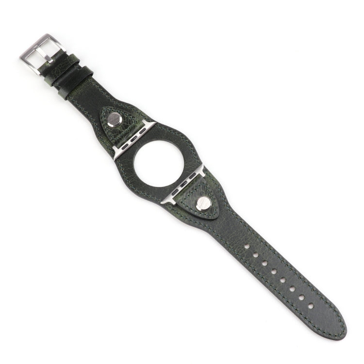 Leather Watch Band For Apple Watch Series 9&8&7 41mm / SE 3&SE 2&6&SE&5&4 40mm / 3&2&1 38mm(Discolored Oil Wax Green) by bashfashion