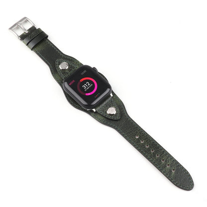 Leather Watch Band For Apple Watch Series 9&8&7 41mm / SE 3&SE 2&6&SE&5&4 40mm / 3&2&1 38mm(Discolored Oil Wax Green) by bashfashion