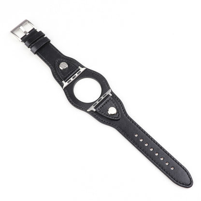 Leather Watch Band For Apple Watch Series 9&8&7 41mm / SE 3&SE 2&6&SE&5&4 40mm / 3&2&1 38mm(Black) by bashfashion