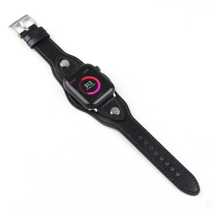 Leather Watch Band For Apple Watch Series 9&8&7 41mm / SE 3&SE 2&6&SE&5&4 40mm / 3&2&1 38mm(Black) by bashfashion