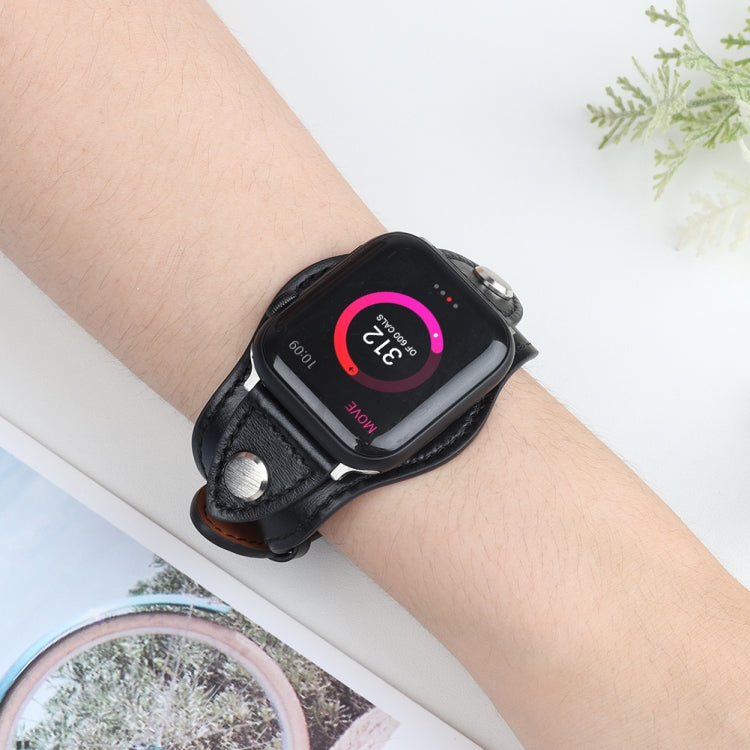 Leather Watch Band For Apple Watch Series 9&8&7 41mm / SE 3&SE 2&6&SE&5&4 40mm / 3&2&1 38mm(Black) by bashfashion
