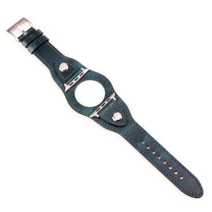 Leather Watch Band For Apple Watch Ultra 49mm&Watch Ultra 2 49mm / Series 9&8&7 45mm / SE 3&SE 2&6&SE&5&4 44mm / 3&2&1 42mm(Discolored Oil Wax Blue) by bashfashion