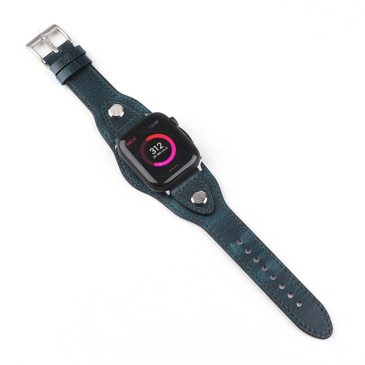 Leather Watch Band For Apple Watch Ultra 49mm&Watch Ultra 2 49mm / Series 9&8&7 45mm / SE 3&SE 2&6&SE&5&4 44mm / 3&2&1 42mm(Discolored Oil Wax Blue) by bashfashion