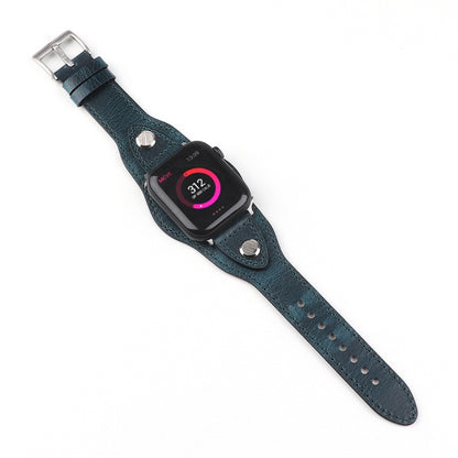 Leather Watch Band For Apple Watch Ultra 49mm&Watch Ultra 2 49mm / Series 9&8&7 45mm / SE 3&SE 2&6&SE&5&4 44mm / 3&2&1 42mm(Discolored Oil Wax Blue) by bashfashion