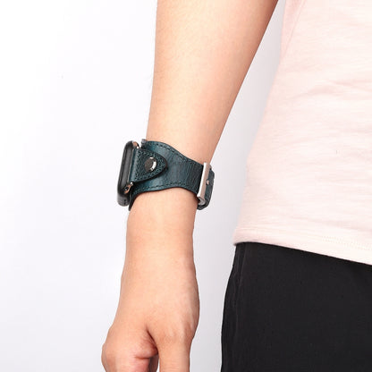 Leather Watch Band For Apple Watch Ultra 49mm&Watch Ultra 2 49mm / Series 9&8&7 45mm / SE 3&SE 2&6&SE&5&4 44mm / 3&2&1 42mm(Discolored Oil Wax Blue) by bashfashion