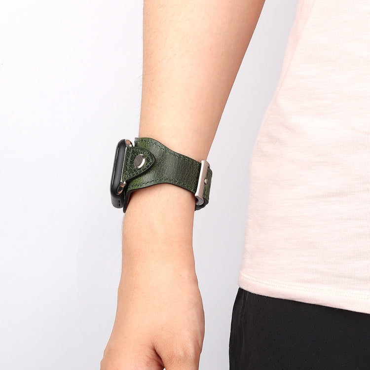 Leather Watch Band For Apple Watch Ultra 49mm&Watch Ultra 2 49mm / Series 9&8&7 45mm / SE 3&SE 2&6&SE&5&4 44mm / 3&2&1 42mm(Discolored Oil Wax Green) by bashfashion