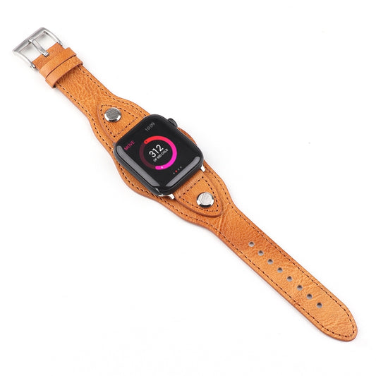 Leather Watch Band For Apple Watch Series 7 45mm / 6 & SE & 5 & 4 44mm / 3 & 2 & 1 42mm(Yellow Brown) by bashfashion