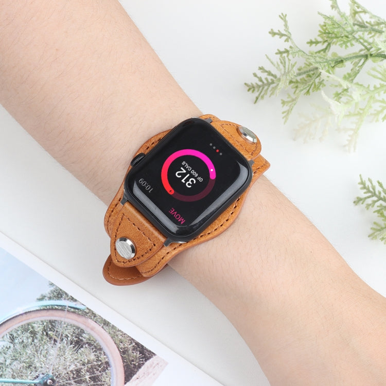 Leather Watch Band For Apple Watch Series 7 45mm / 6 & SE & 5 & 4 44mm / 3 & 2 & 1 42mm(Yellow Brown) by bashfashion