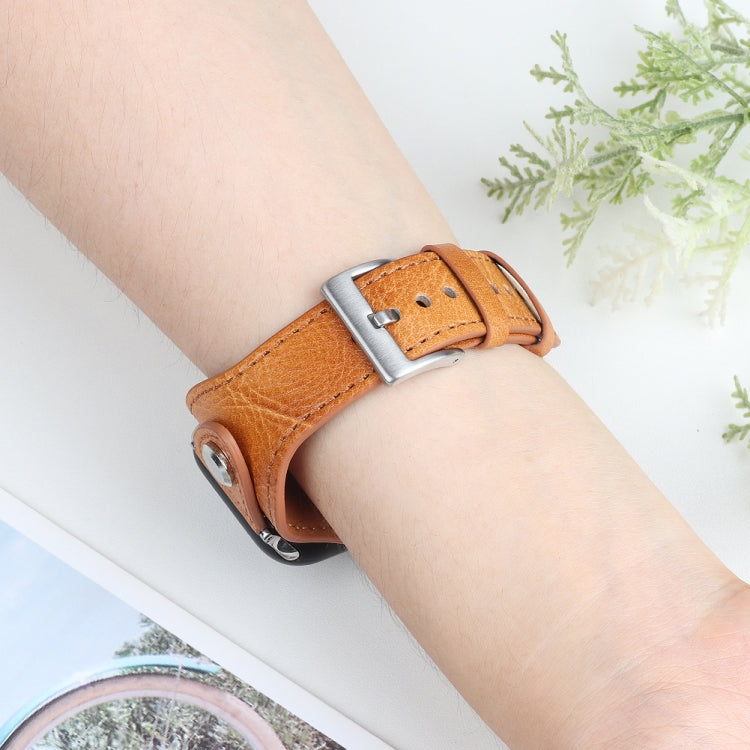 Leather Watch Band For Apple Watch Series 7 45mm / 6 & SE & 5 & 4 44mm / 3 & 2 & 1 42mm(Yellow Brown) by bashfashion