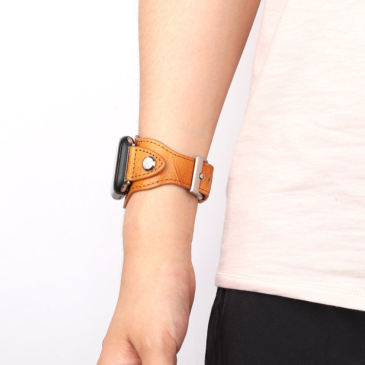 Leather Watch Band For Apple Watch Series 7 45mm / 6 & SE & 5 & 4 44mm / 3 & 2 & 1 42mm(Yellow Brown) by bashfashion