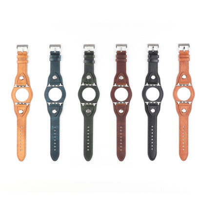 Leather Watch Band For Apple Watch Series 7 45mm / 6 & SE & 5 & 4 44mm / 3 & 2 & 1 42mm(Yellow Brown) by bashfashion