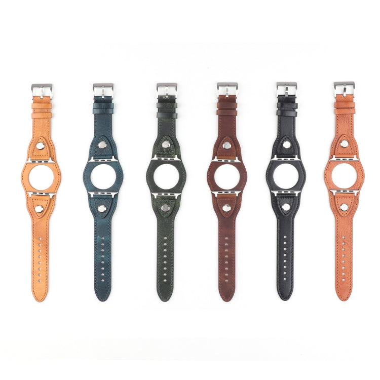 Leather Watch Band For Apple Watch Ultra 49mm&Watch Ultra 2 49mm / Series 9&8&7 45mm / SE 3&SE 2&6&SE&5&4 44mm / 3&2&1 42mm(Discolored Oil Wax Blue) by bashfashion