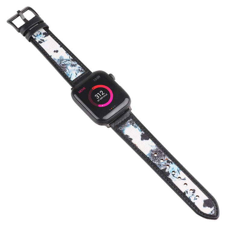 Ink Painting Leather Watch Band For Apple Watch Series 9&8&7 41mm / SE 3&SE 2&6&SE&5&4 40mm / 3&2&1 38mm(Blue) by bashfashion