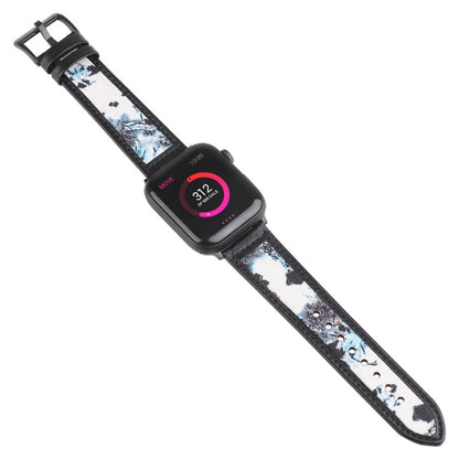 Ink Painting Leather Watch Band For Apple Watch Series 9&8&7 41mm / SE 3&SE 2&6&SE&5&4 40mm / 3&2&1 38mm(Blue) by bashfashion