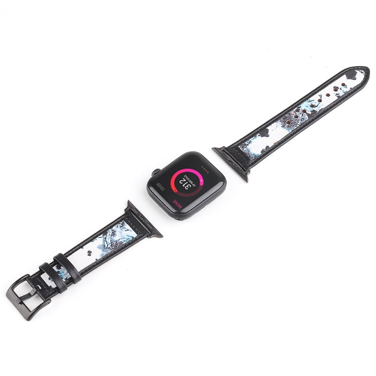 Ink Painting Leather Watch Band For Apple Watch Series 9&8&7 41mm / SE 3&SE 2&6&SE&5&4 40mm / 3&2&1 38mm(Blue) by bashfashion