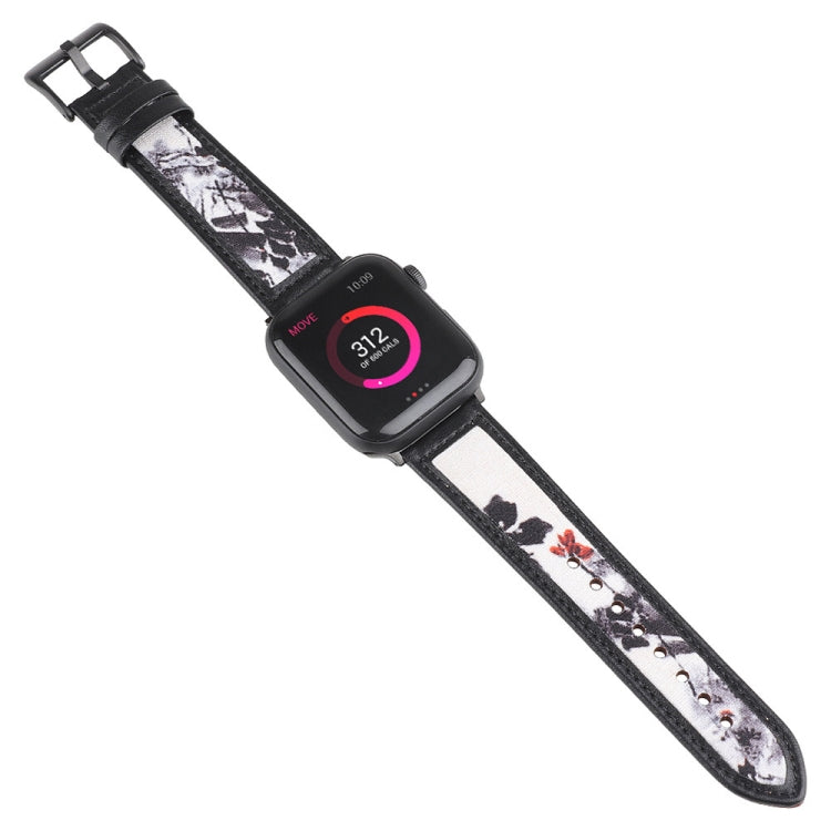 Ink Painting Leather Watch Band For Apple Watch Series 9&8&7 41mm / SE 3&SE 2&6&SE&5&4 40mm / 3&2&1 38mm(Black) by bashfashion