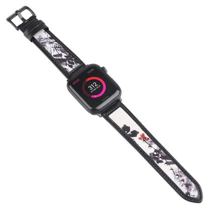 Ink Painting Leather Watch Band For Apple Watch Series 9&8&7 41mm / SE 3&SE 2&6&SE&5&4 40mm / 3&2&1 38mm(Black) by bashfashion