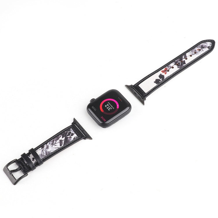 Ink Painting Leather Watch Band For Apple Watch Series 9&8&7 41mm / SE 3&SE 2&6&SE&5&4 40mm / 3&2&1 38mm(Black) by bashfashion