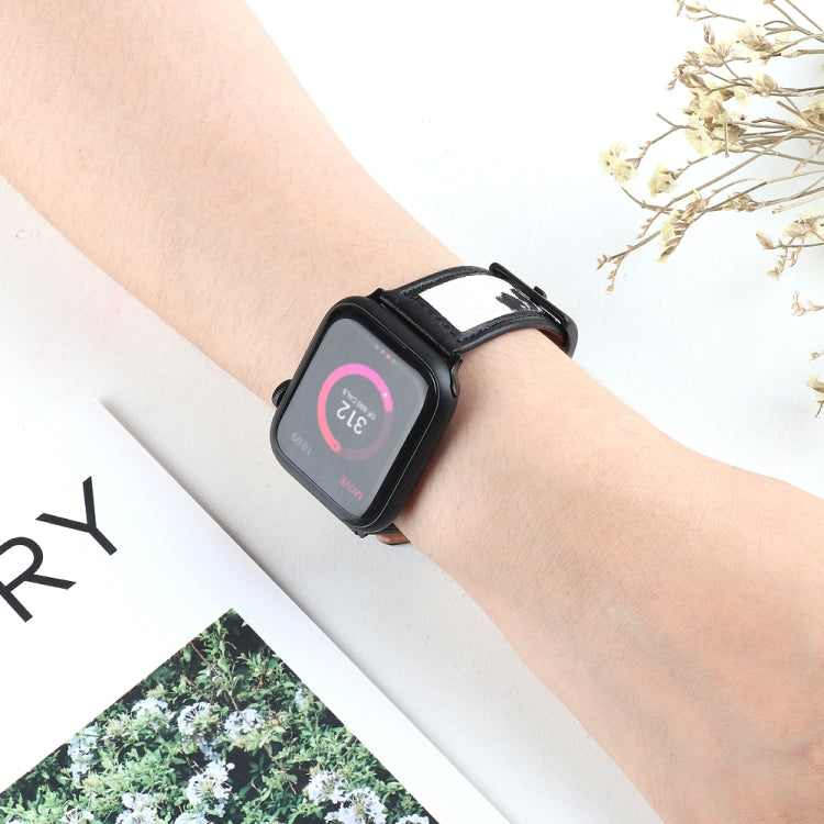 Ink Painting Leather Watch Band For Apple Watch Series 9&8&7 41mm / SE 3&SE 2&6&SE&5&4 40mm / 3&2&1 38mm(Black) by bashfashion