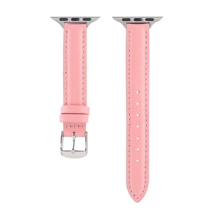 14mm Slim Genuine Leather Watch Band Watch Band For Apple Watch Ultra 49mm&Watch Ultra 2 49mm / Series 9&8&7 45mm / SE 3&SE 2&6&SE&5&4 44mm / 3&2&1 42mm(Pink) by bashfashion