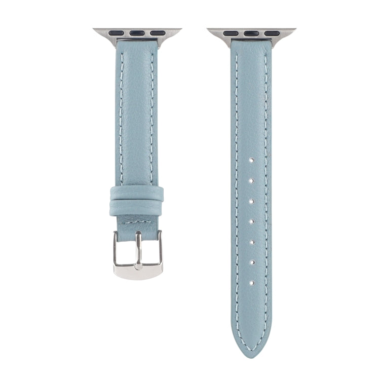 14mm Slim Genuine Leather Watch Band Watch Band For Apple Watch Ultra 49mm&Watch Ultra 2 49mm / Series 9&8&7 45mm / SE 3&SE 2&6&SE&5&4 44mm / 3&2&1 42mm(Light Blue) by bashfashion