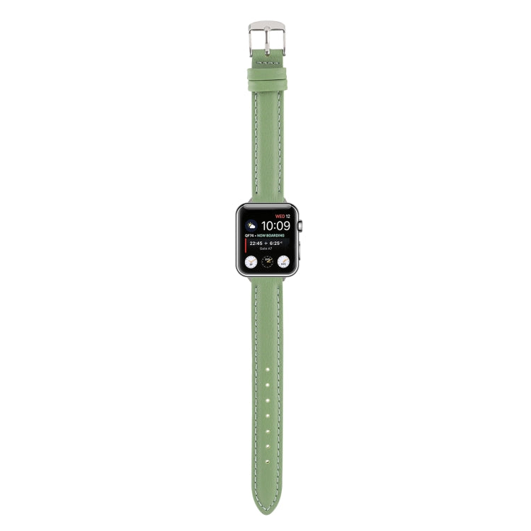 14mm Slim Genuine Leather Watch Band Watch Band For Apple Watch Ultra 49mm&Watch Ultra 2 49mm / Series 9&8&7 45mm / SE 3&SE 2&6&SE&5&4 44mm / 3&2&1 42mm(Green) by bashfashion