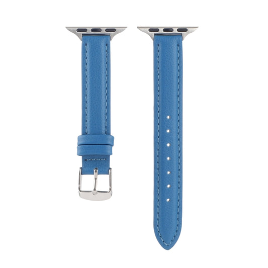 14mm Slim Genuine Leather Watch Band Watch Band For Apple Watch Ultra 49mm&Watch Ultra 2 49mm / Series 9&8&7 45mm / SE 3&SE 2&6&SE&5&4 44mm / 3&2&1 42mm(Blue) by bashfashion