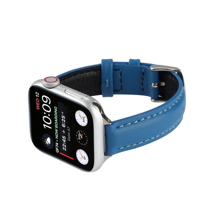 14mm Slim Genuine Leather Watch Band Watch Band For Apple Watch Ultra 49mm&Watch Ultra 2 49mm / Series 9&8&7 45mm / SE 3&SE 2&6&SE&5&4 44mm / 3&2&1 42mm(Blue) by bashfashion
