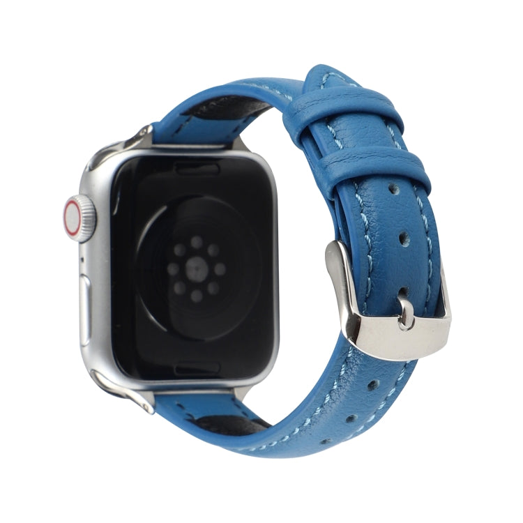 14mm Slim Genuine Leather Watch Band Watch Band For Apple Watch Ultra 49mm&Watch Ultra 2 49mm / Series 9&8&7 45mm / SE 3&SE 2&6&SE&5&4 44mm / 3&2&1 42mm(Blue) by bashfashion