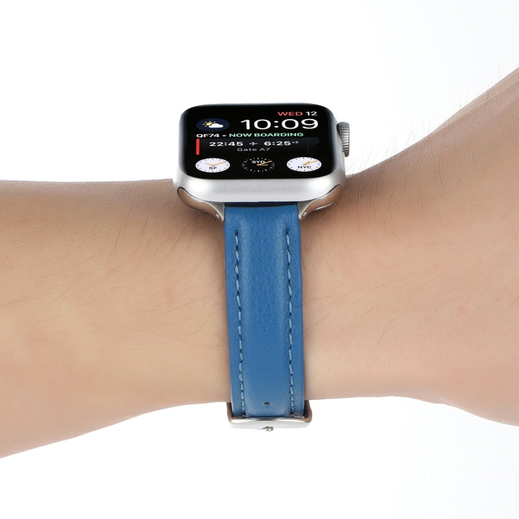 14mm Slim Genuine Leather Watch Band Watch Band For Apple Watch Ultra 49mm&Watch Ultra 2 49mm / Series 9&8&7 45mm / SE 3&SE 2&6&SE&5&4 44mm / 3&2&1 42mm(Blue) by bashfashion