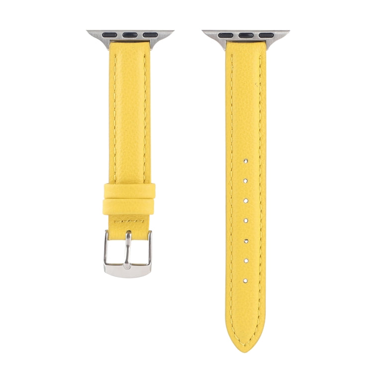 14mm Slim Genuine Leather Watch Band Watch Band For Apple Watch Ultra 49mm&Watch Ultra 2 49mm / Series 9&8&7 45mm / SE 3&SE 2&6&SE&5&4 44mm / 3&2&1 42mm(Yellow) by bashfashion