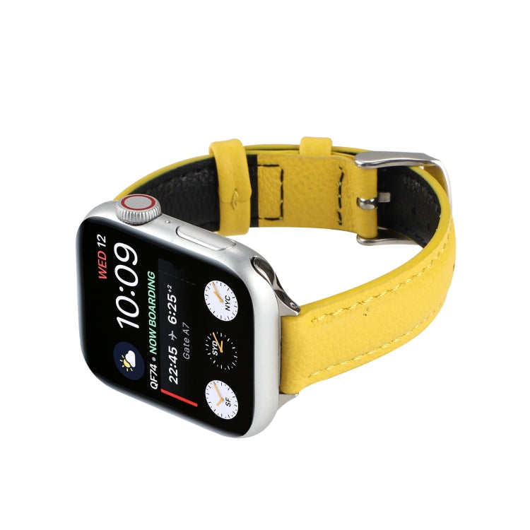 14mm Slim Genuine Leather Watch Band Watch Band For Apple Watch Ultra 49mm&Watch Ultra 2 49mm / Series 9&8&7 45mm / SE 3&SE 2&6&SE&5&4 44mm / 3&2&1 42mm(Yellow) by bashfashion