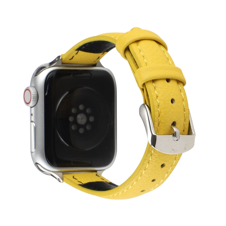 14mm Slim Genuine Leather Watch Band Watch Band For Apple Watch Ultra 49mm&Watch Ultra 2 49mm / Series 9&8&7 45mm / SE 3&SE 2&6&SE&5&4 44mm / 3&2&1 42mm(Yellow) by bashfashion