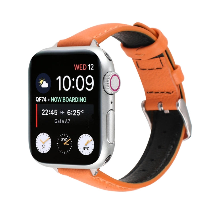 14mm Slim Genuine Leather Watch Band Watch Band For Apple Watch Series 7 45mm / 6 & SE & 5 & 4 44mm / 3 & 2 & 1 42mm(Orange) by bashfashion