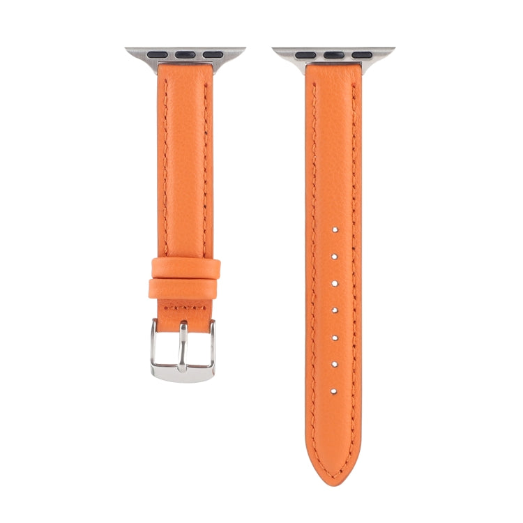 14mm Slim Genuine Leather Watch Band Watch Band For Apple Watch Series 7 45mm / 6 & SE & 5 & 4 44mm / 3 & 2 & 1 42mm(Orange) by bashfashion