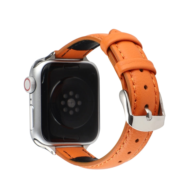 14mm Slim Genuine Leather Watch Band Watch Band For Apple Watch Series 7 45mm / 6 & SE & 5 & 4 44mm / 3 & 2 & 1 42mm(Orange) by bashfashion