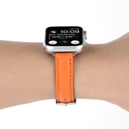 14mm Slim Genuine Leather Watch Band Watch Band For Apple Watch Series 7 45mm / 6 & SE & 5 & 4 44mm / 3 & 2 & 1 42mm(Orange) by bashfashion