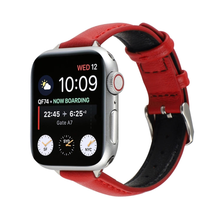 14mm Slim Genuine Leather Watch Band Watch Band For Apple Watch Ultra 49mm&Watch Ultra 2 49mm / Series 9&8&7 45mm / SE 3&SE 2&6&SE&5&4 44mm / 3&2&1 42mm(Red) by bashfashion