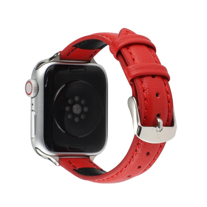 14mm Slim Genuine Leather Watch Band Watch Band For Apple Watch Ultra 49mm&Watch Ultra 2 49mm / Series 9&8&7 45mm / SE 3&SE 2&6&SE&5&4 44mm / 3&2&1 42mm(Red) by bashfashion