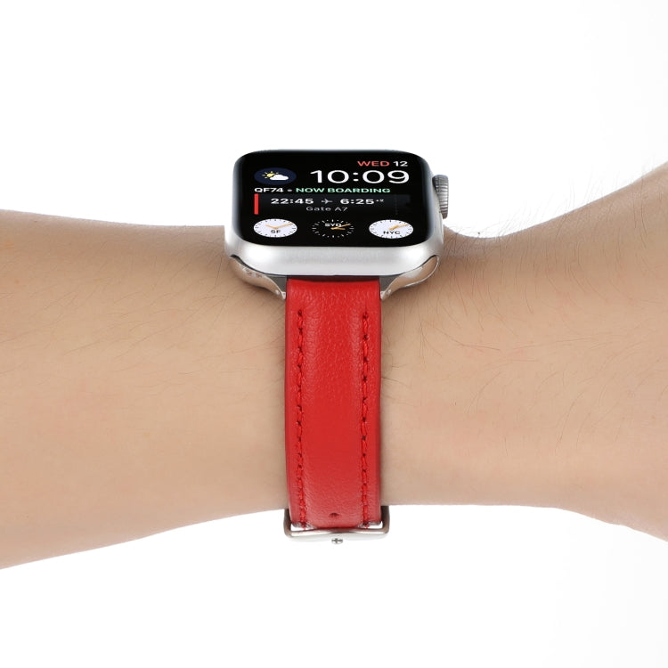 14mm Slim Genuine Leather Watch Band Watch Band For Apple Watch Ultra 49mm&Watch Ultra 2 49mm / Series 9&8&7 45mm / SE 3&SE 2&6&SE&5&4 44mm / 3&2&1 42mm(Red) by bashfashion