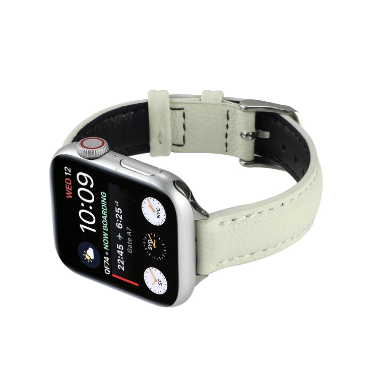 14mm Slim Genuine Leather Watch Band Watch Band For Apple Watch Ultra 49mm&Watch Ultra 2 49mm / Series 9&8&7 45mm / SE 3&SE 2&6&SE&5&4 44mm / 3&2&1 42mm(White) by bashfashion