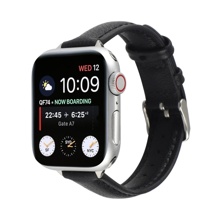 14mm Slim Genuine Leather Watch Band Watch Band For Apple Watch Ultra 49mm&Watch Ultra 2 49mm / Series 9&8&7 45mm / SE 3&SE 2&6&SE&5&4 44mm / 3&2&1 42mm(Black) by bashfashion