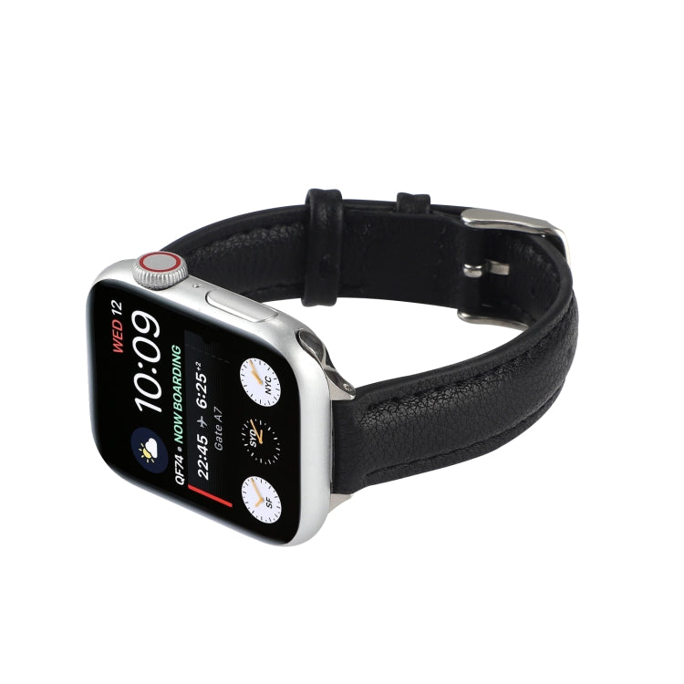 14mm Slim Genuine Leather Watch Band Watch Band For Apple Watch Ultra 49mm&Watch Ultra 2 49mm / Series 9&8&7 45mm / SE 3&SE 2&6&SE&5&4 44mm / 3&2&1 42mm(Black) by bashfashion