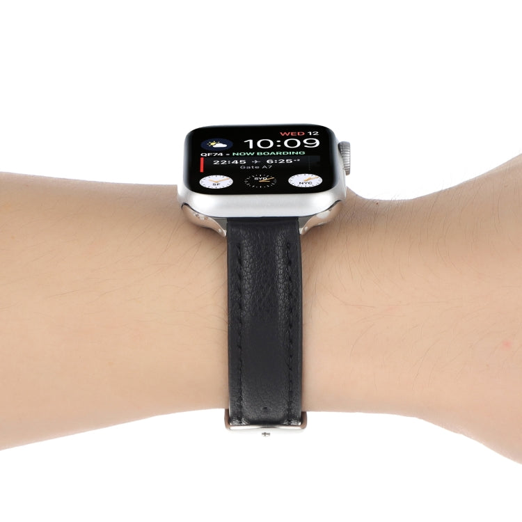 14mm Slim Genuine Leather Watch Band Watch Band For Apple Watch Ultra 49mm&Watch Ultra 2 49mm / Series 9&8&7 45mm / SE 3&SE 2&6&SE&5&4 44mm / 3&2&1 42mm(Black) by bashfashion