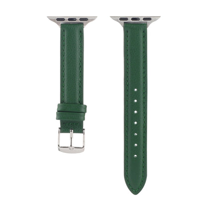 14mm Slim Genuine Leather Watch Band Watch Band For Apple Watch Series 7 45mm / 6 & SE & 5 & 4 44mm / 3 & 2 & 1 42mm(Dark Green) by bashfashion