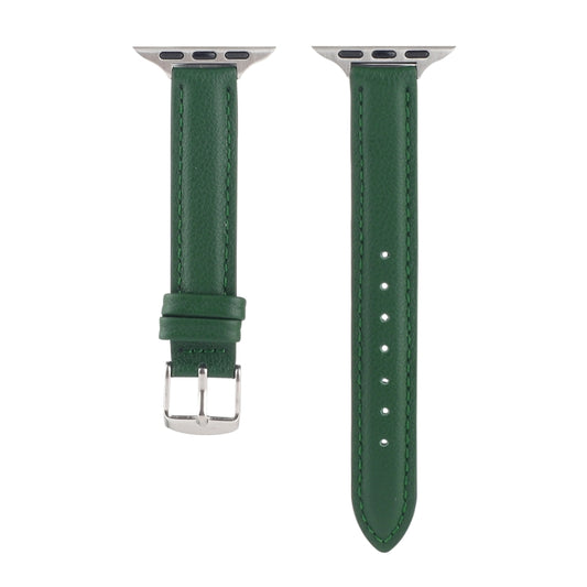 14mm Slim Genuine Leather Watch Band Watch Band For Apple Watch Series 7 45mm / 6 & SE & 5 & 4 44mm / 3 & 2 & 1 42mm(Dark Green) by bashfashion