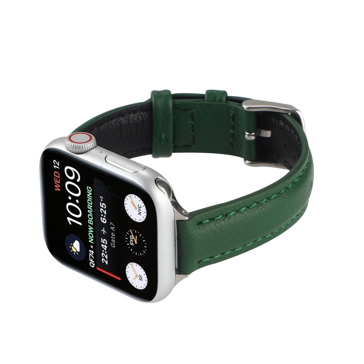 14mm Slim Genuine Leather Watch Band Watch Band For Apple Watch Series 7 45mm / 6 & SE & 5 & 4 44mm / 3 & 2 & 1 42mm(Dark Green) by bashfashion