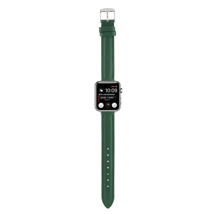 14mm Slim Genuine Leather Watch Band Watch Band For Apple Watch Series 7 45mm / 6 & SE & 5 & 4 44mm / 3 & 2 & 1 42mm(Dark Green) by bashfashion