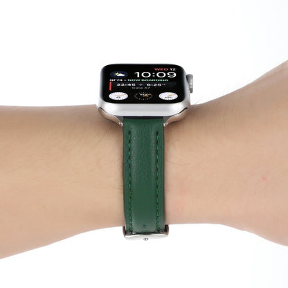 14mm Slim Genuine Leather Watch Band Watch Band For Apple Watch Series 7 45mm / 6 & SE & 5 & 4 44mm / 3 & 2 & 1 42mm(Dark Green) by bashfashion