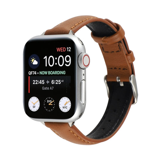 14mm Slim Genuine Leather Watch Band Watch Band For Apple Watch Series 7 45mm / 6 & SE & 5 & 4 44mm / 3 & 2 & 1 42mm(Brown) by bashfashion